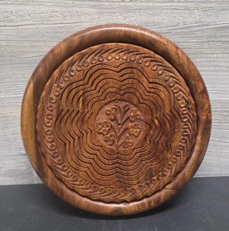 Collapsible Rosewood Folding Basket Bowl Trivet Hand Carved Tree StarGate D6