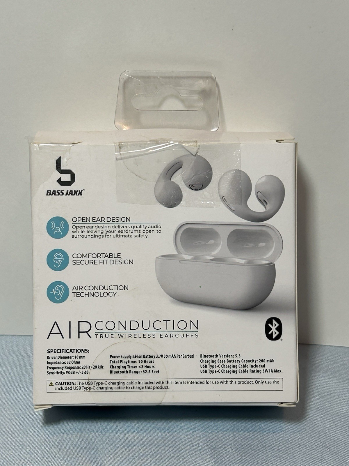 White Base Jaxx Bluetooth Headset-Ear Conduction-New