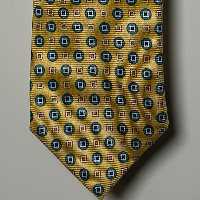 Brooks Brothers Makers Merchants Italian Silk Yellow Geometric Mod Revival Tie