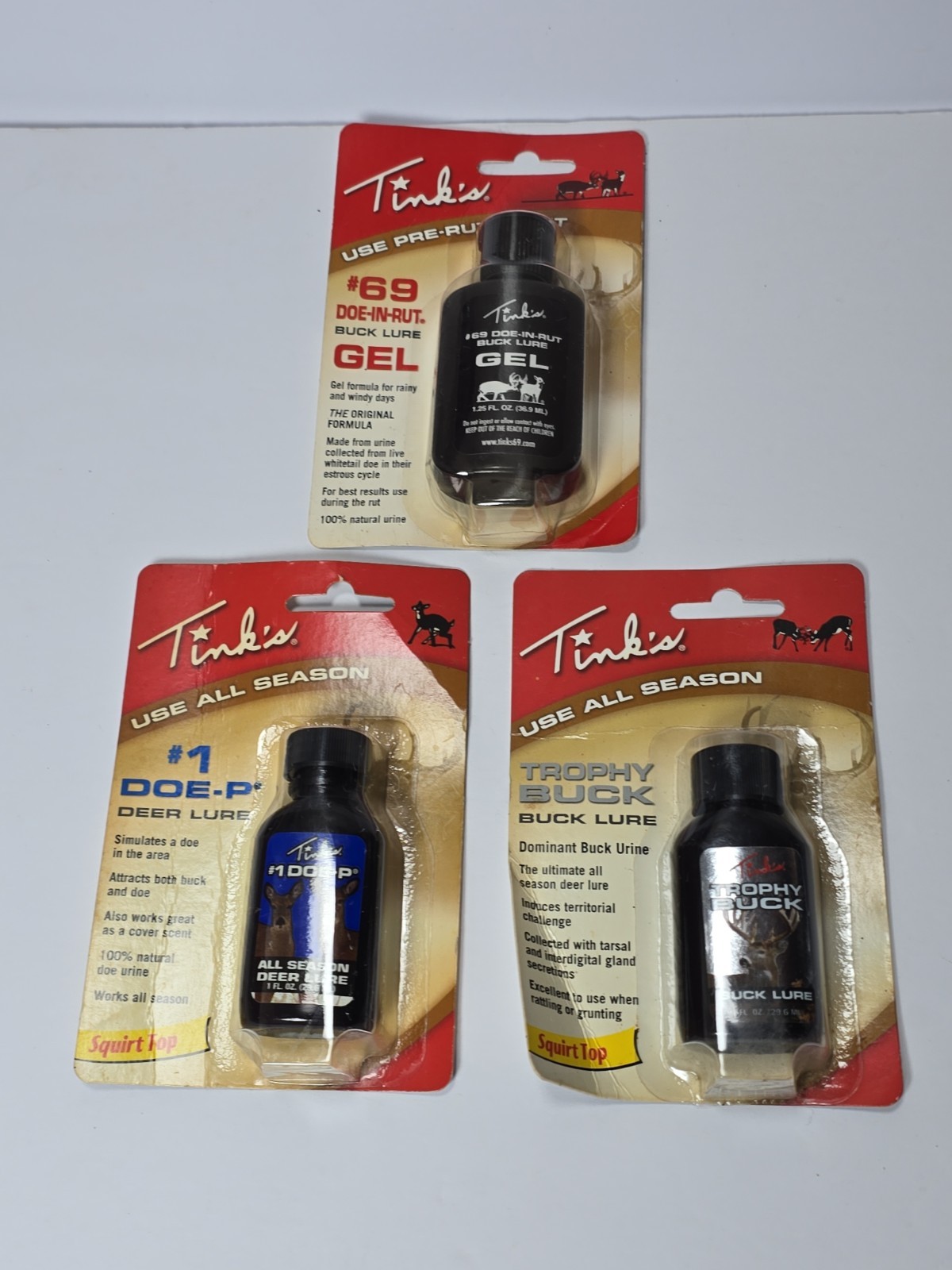 Lot Of 3 Tinks W6302 Doe-In-Rut #69 - Trophy Buck Deer Hunting Scent 1.25oz Gel