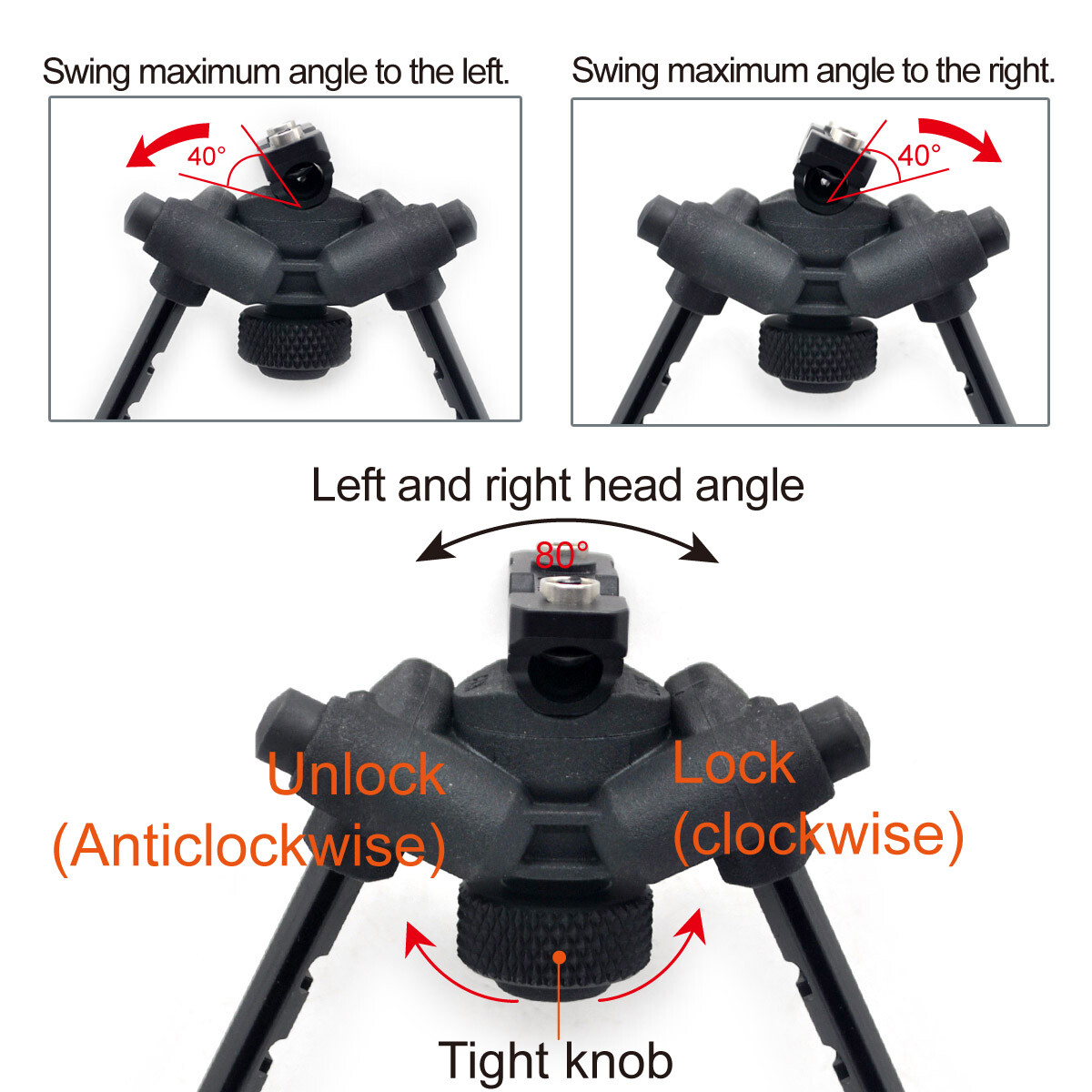 Black Polyester Rifle Bipod 6-10" Tiltable Compatible Height for Key Mod Rail