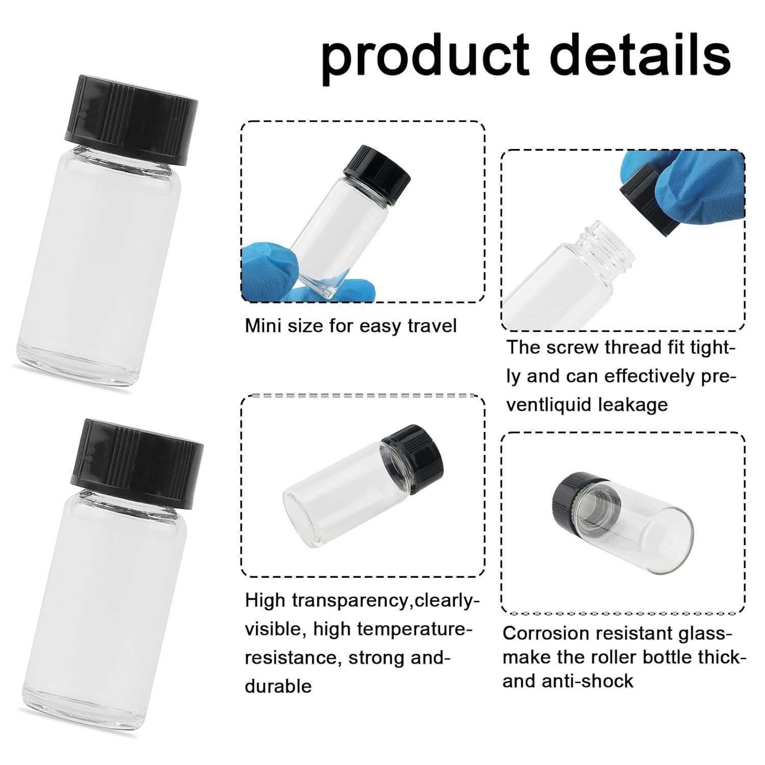50pcs 3ml Mini Clear Small Empty Glass Bottles Sample Vials Jars with Screw Cap