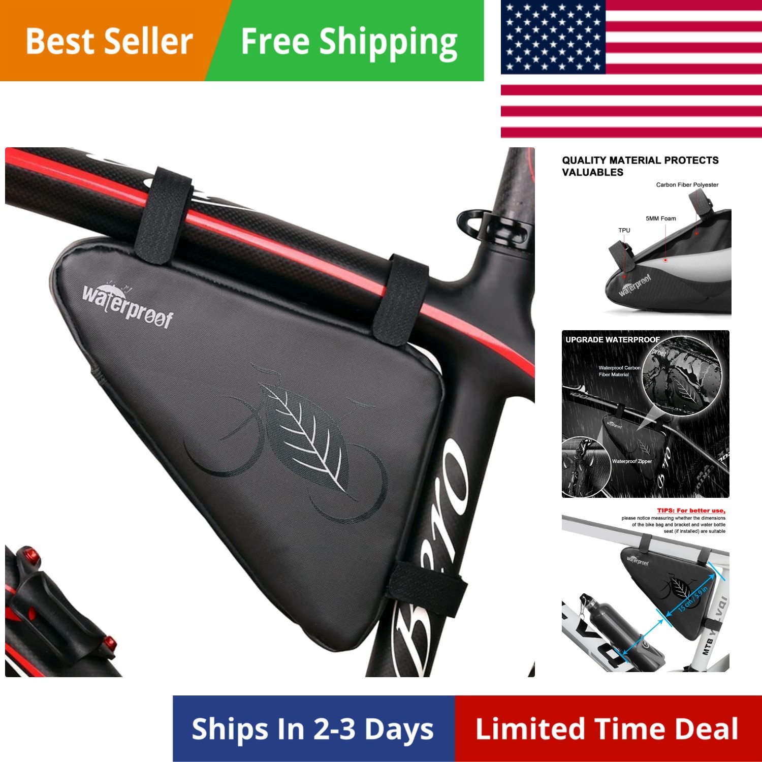 Bike Bag:Bike Frame Bag & Bicycle Repair Kit, 2L Waterproof Storage Pouch wit...
