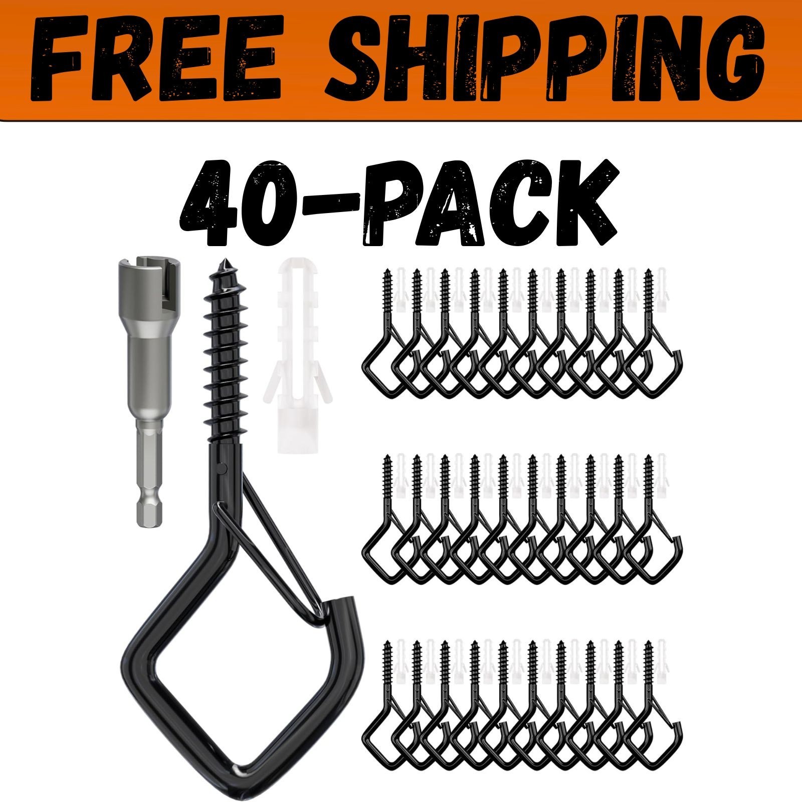40 PCS Screw Hooks with Safety Buckle, Heavy Duty Ceiling Hooks for Hanging Outd