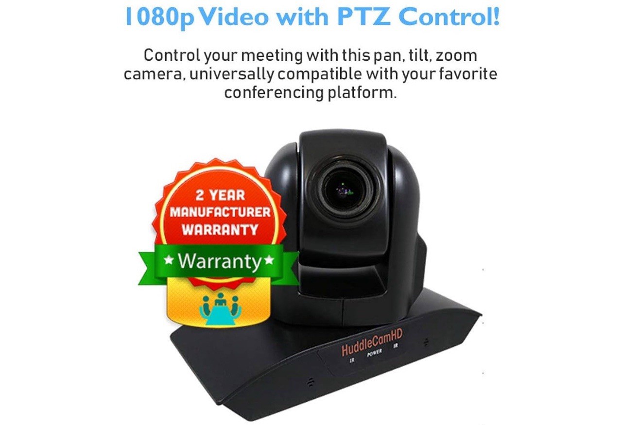 HuddleCamHD PTZ USB 2.0 1080p Conference Webcam w/ Built-In Microphone Black