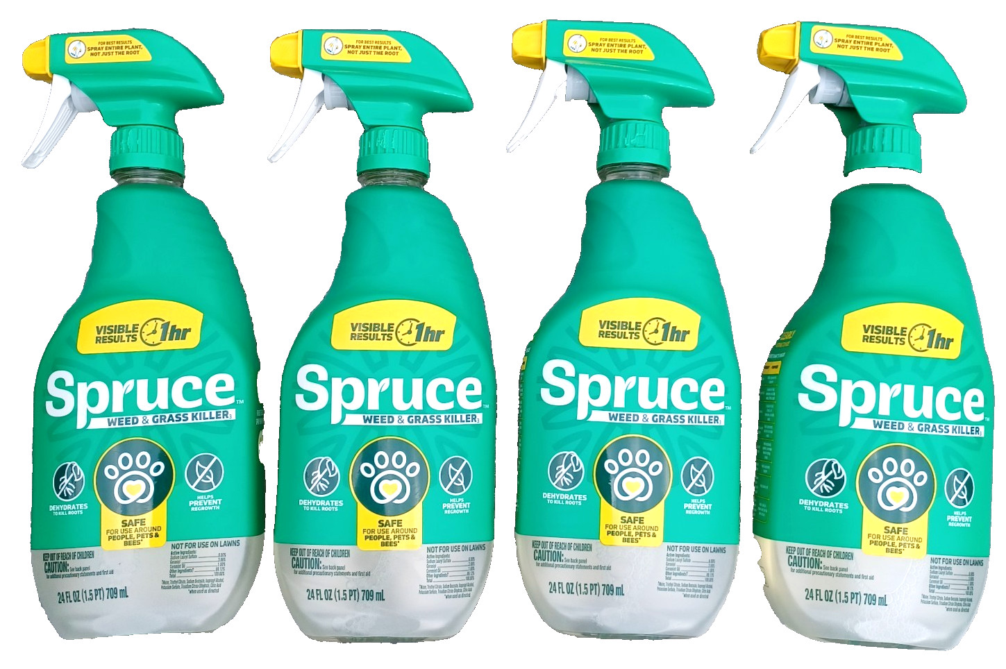 4 PK Spruce 24 oz Weed & Grass Killer Trigger Spray -Safe for People, Pets &Bees