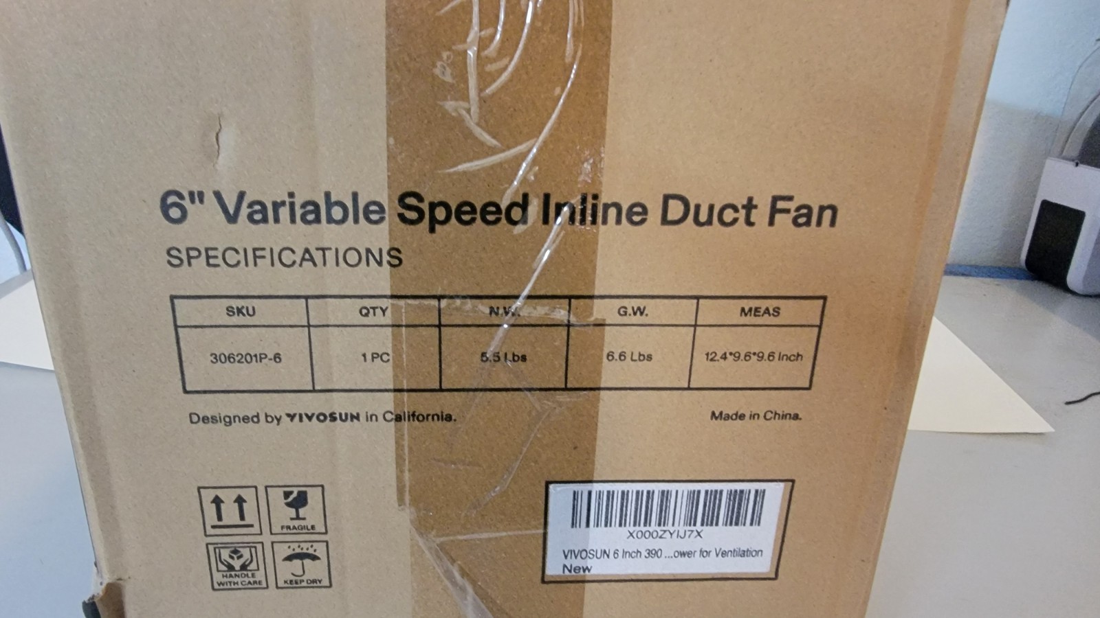 VIVOSUN 6 in. 390 CFM Inline Duct Fan with Variable Speed Controller
