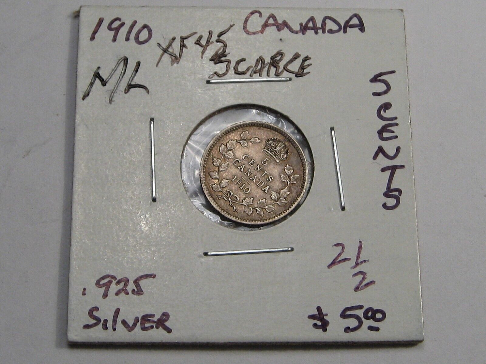Better Variety XF 1910 ML Silver 5 Five Cent CANADA Round Leaves Maple Leaf. #14