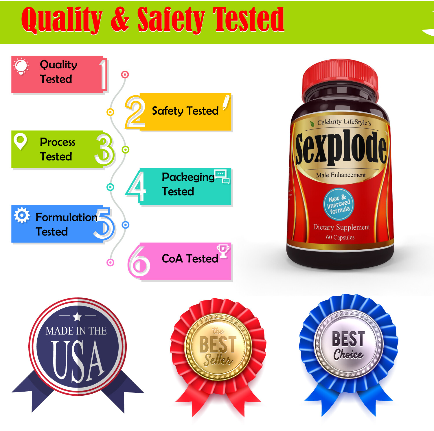 XXXplode for Men Male Enhancement, Testosterone Booster, Energy, Stamina - 60C