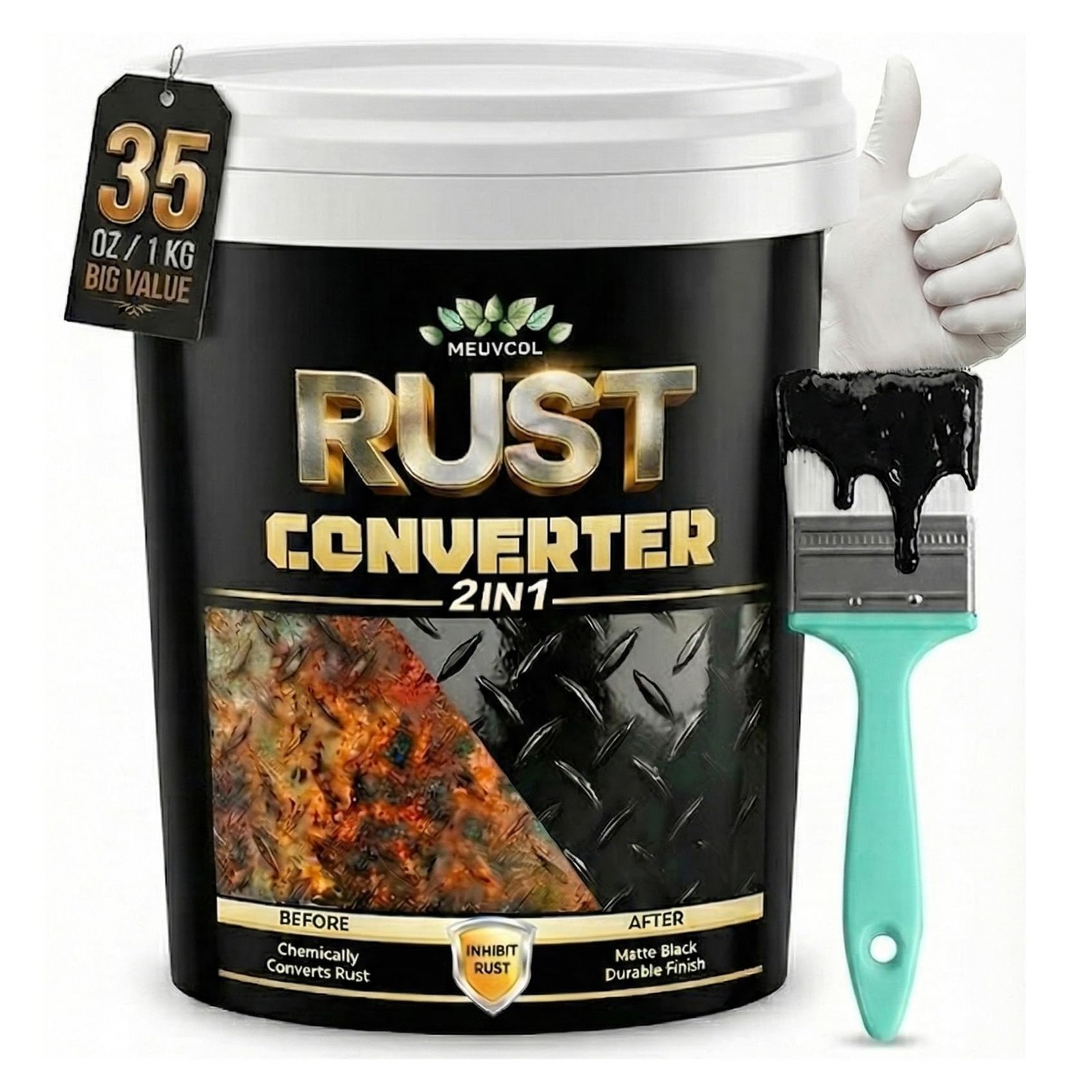 2 in 1 Rust Converter & Metal Primer, 35 oz Black 35 Fl Oz (Pack of 1), black