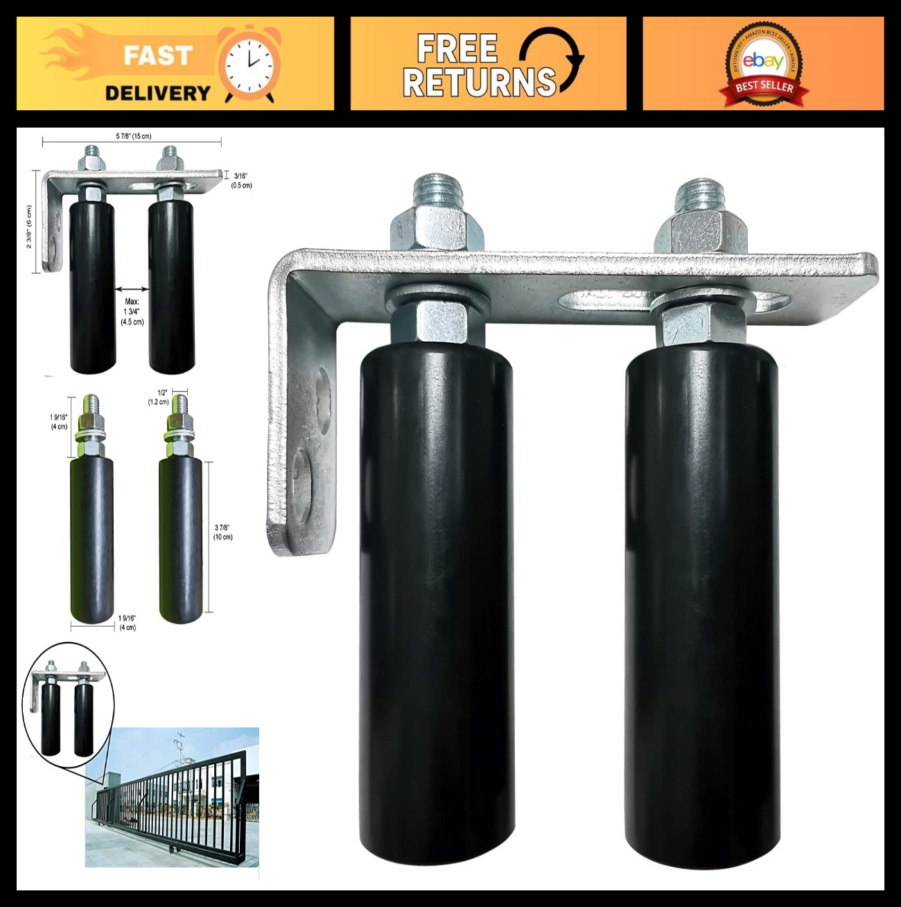 Adjustable 4" Universal Slide Gate Roller Assembly - Dual Nylon Rollers for Gate