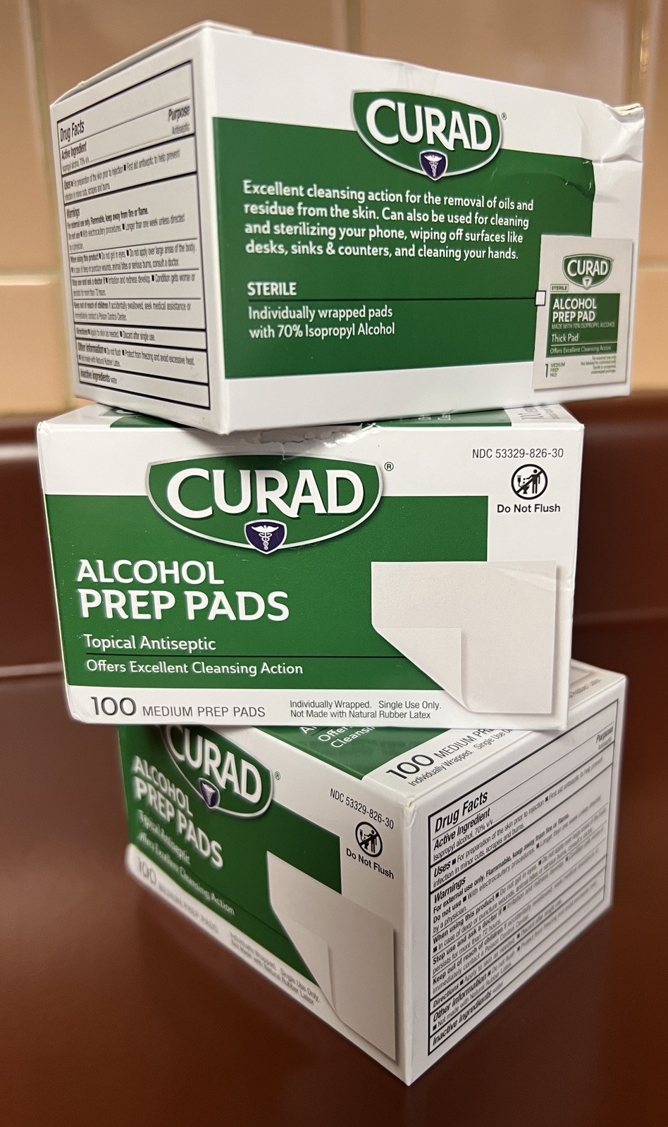 Curad Antiseptic Alcohol Prep Pads, 70% Isopropyl Alcohol, 3 Boxes - Qty 300