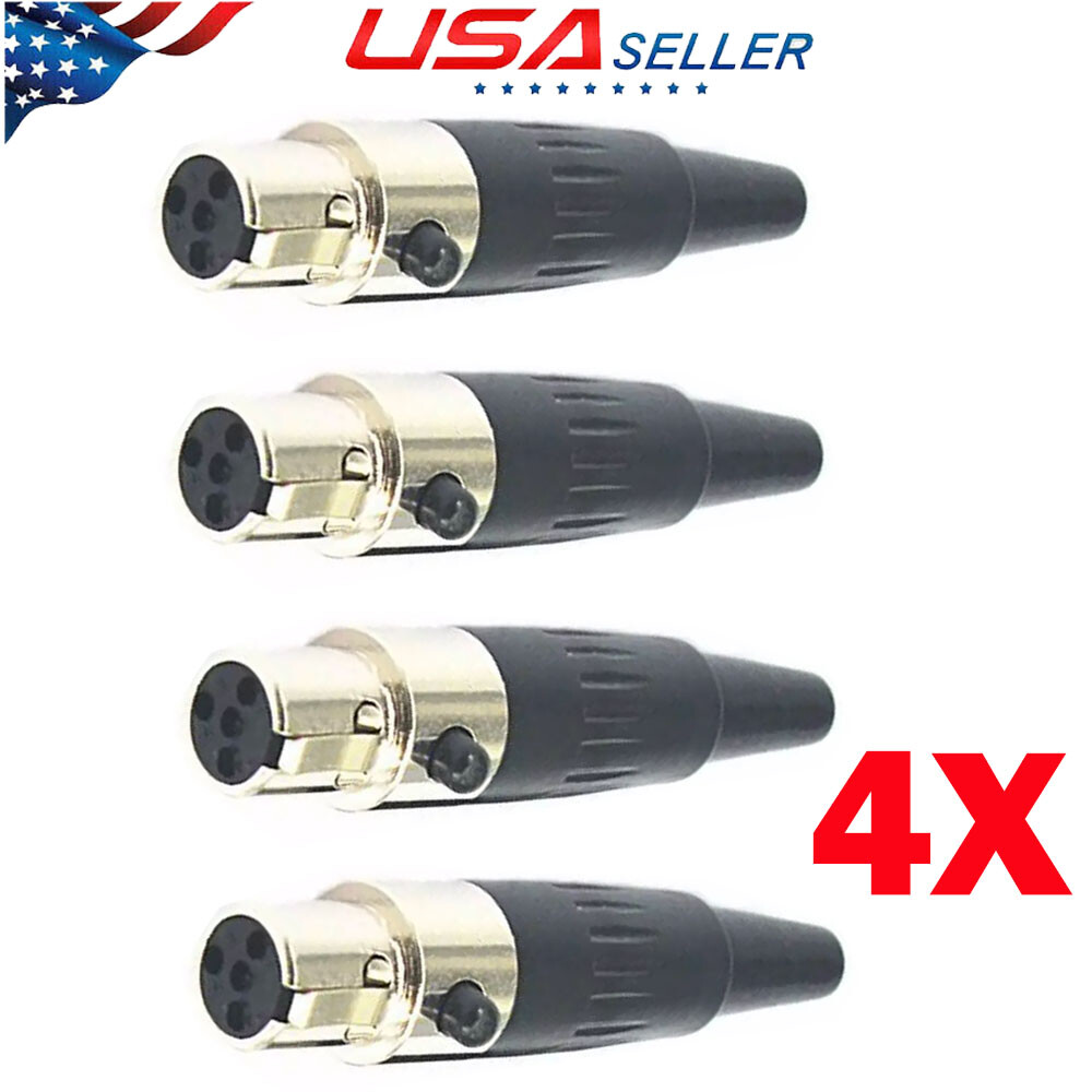 4x Mini XLR 4-Pin For Shure Wireless Headset Lapel Microphone Mic Connectors
