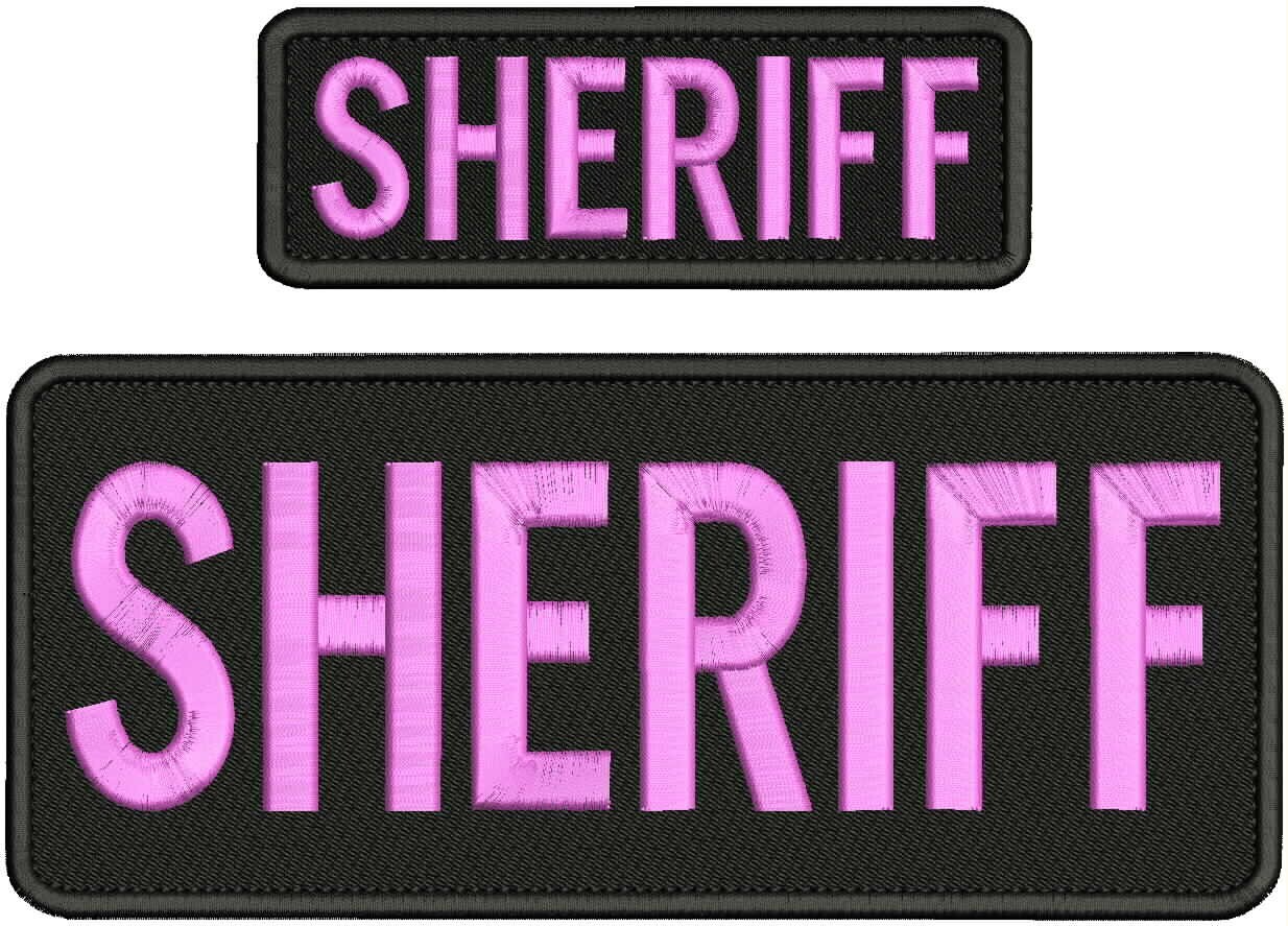 SHERIFF  Embroidery patch 4x10  and 2x4 hook on back pink on black