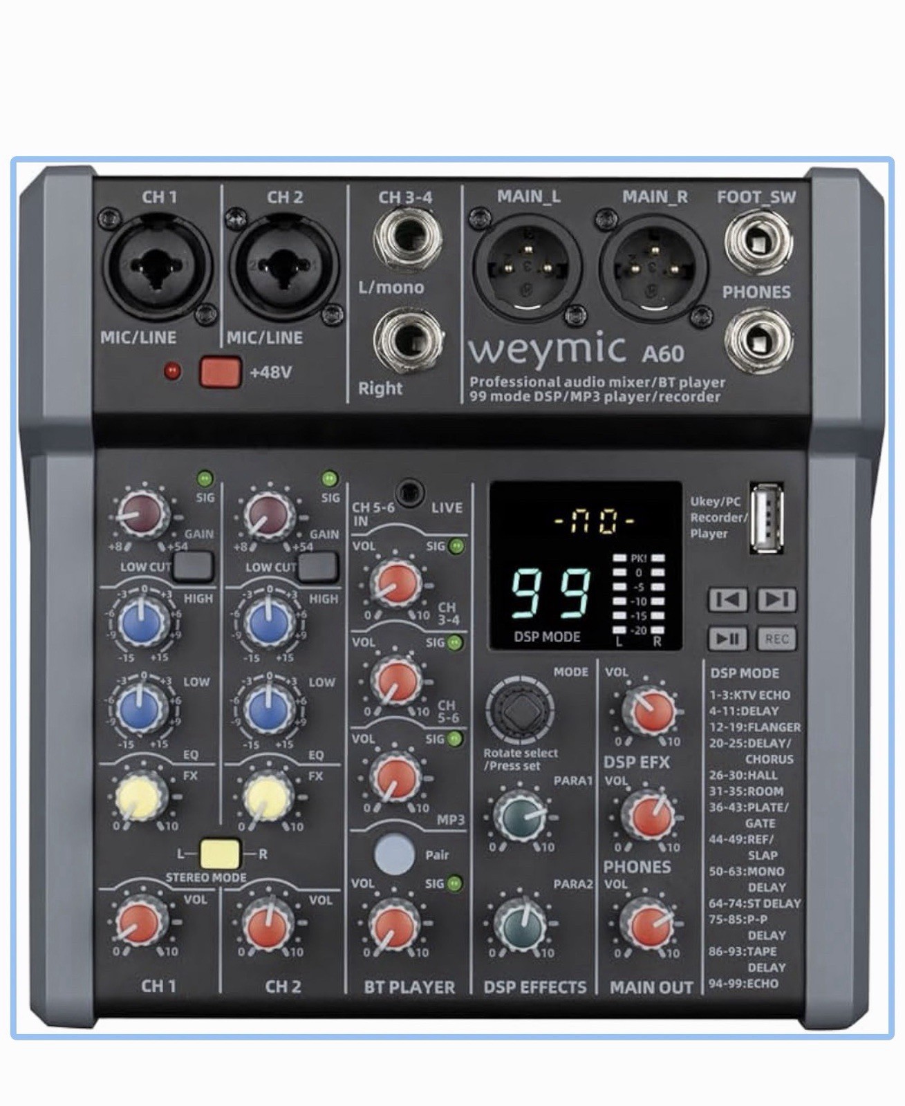JXSOU UM-33, 6 Channel, Professional Audio Mixer, XLR Microphone Jck,48v Pwr,DJ