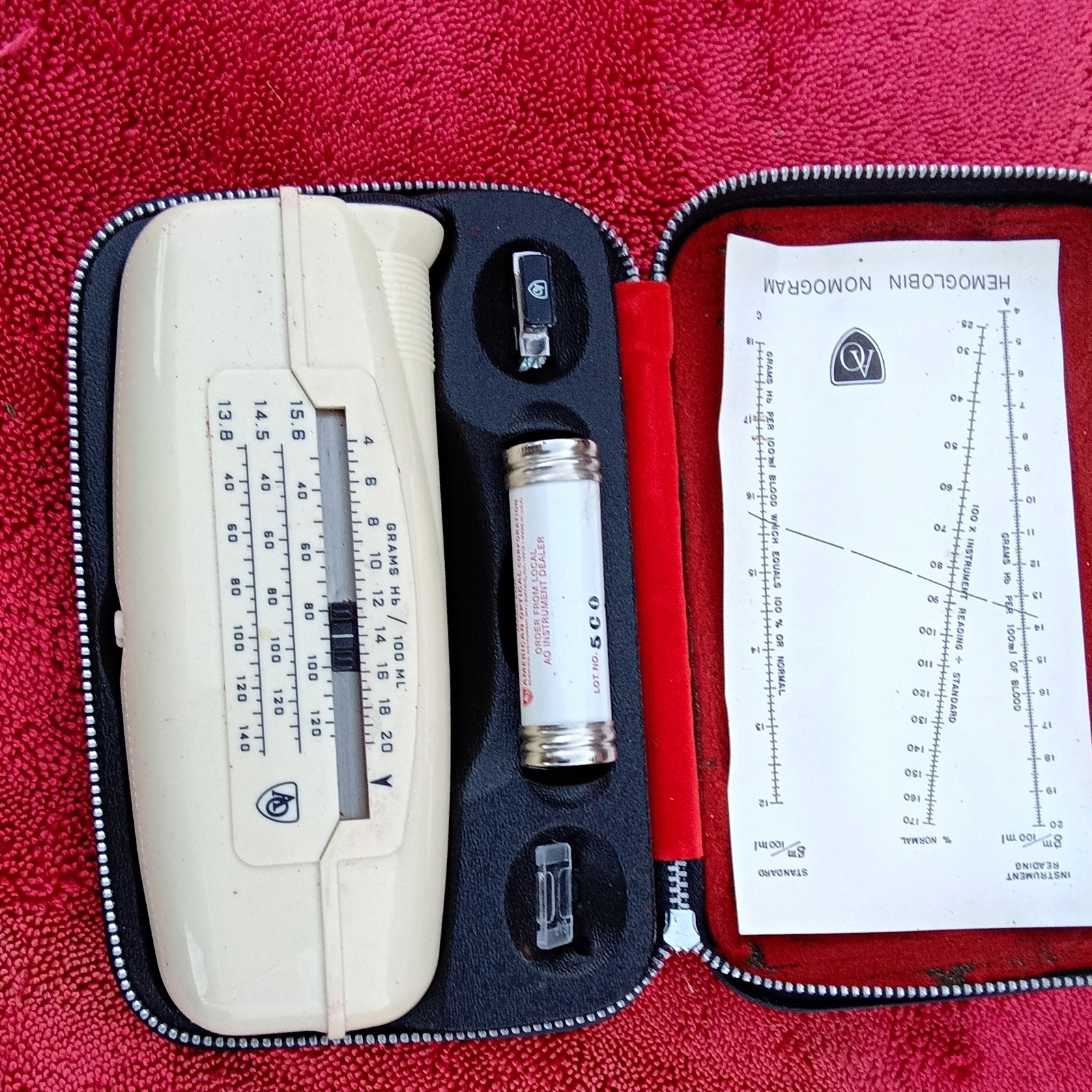 Hemoglobin Nomogram Hb-Meter Kit w/ Case, Accessories & Instruction/Scale Card