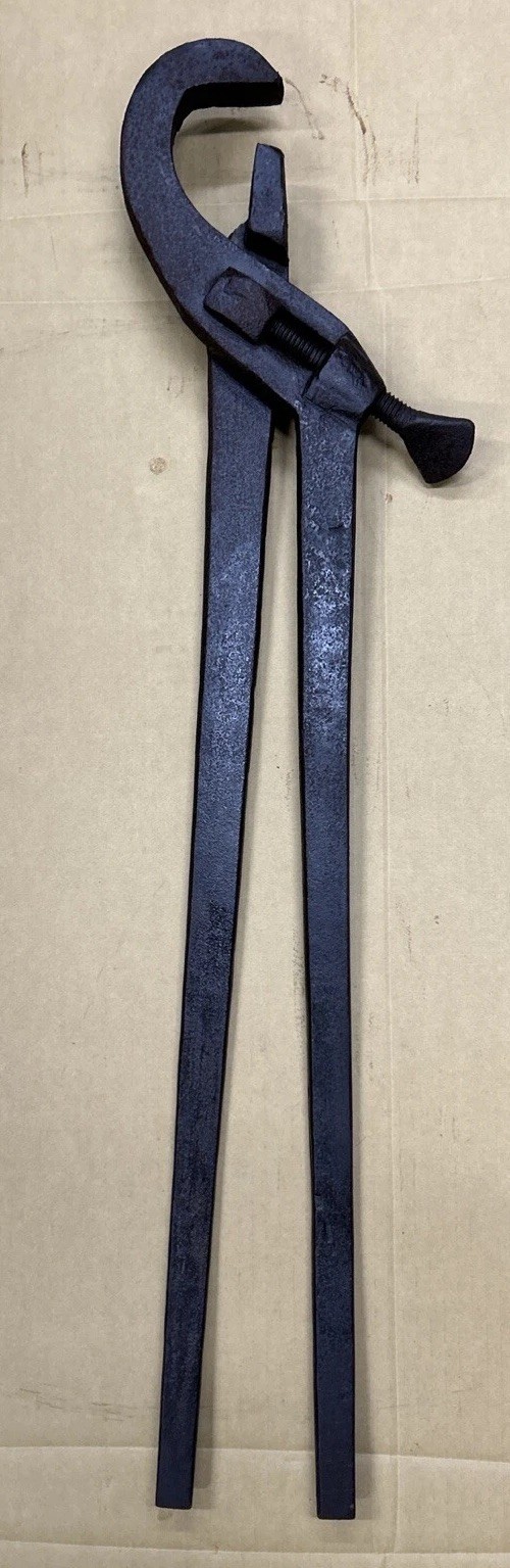 ANTIQUE 1870S 38” LONG PIPE TONGS WRENCH BLACKSMITH WAGON TOOL In GREAT SHAPE