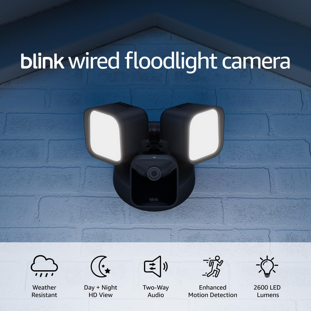 Wired Floodlight Camera - Smart Security Camera, 2600 Lumens, HD Live View, Enha