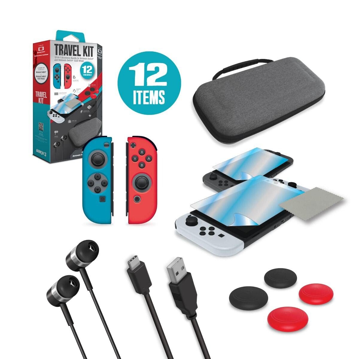 Armor3 Travel Kit 12 in 1 Accessory Bundle for Nintendo Switch & Switch OLED
