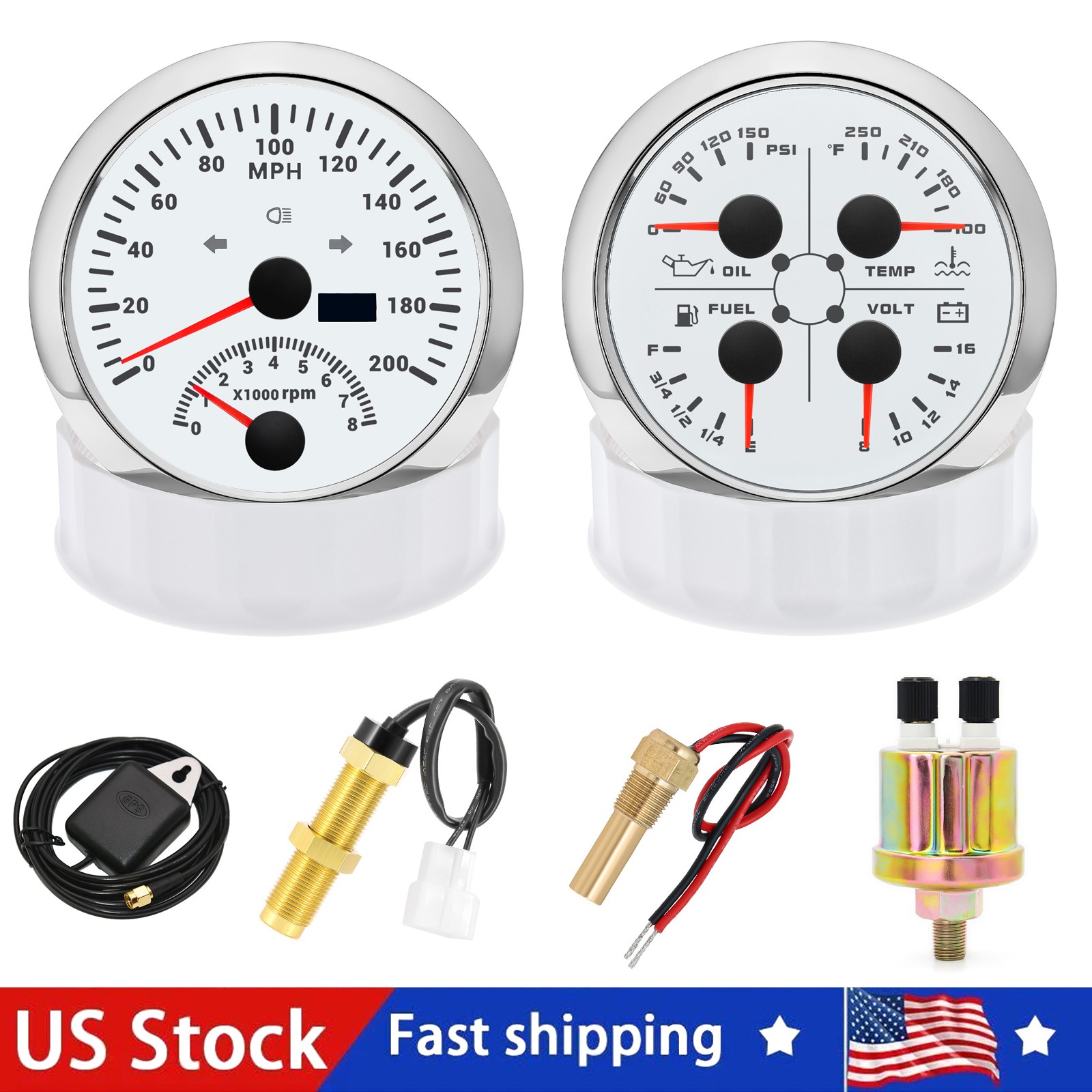 85mm GPS Speedometer 0-200MPH with Tachometer 0-8000RPM 4 in 1 Gauge with Sensor