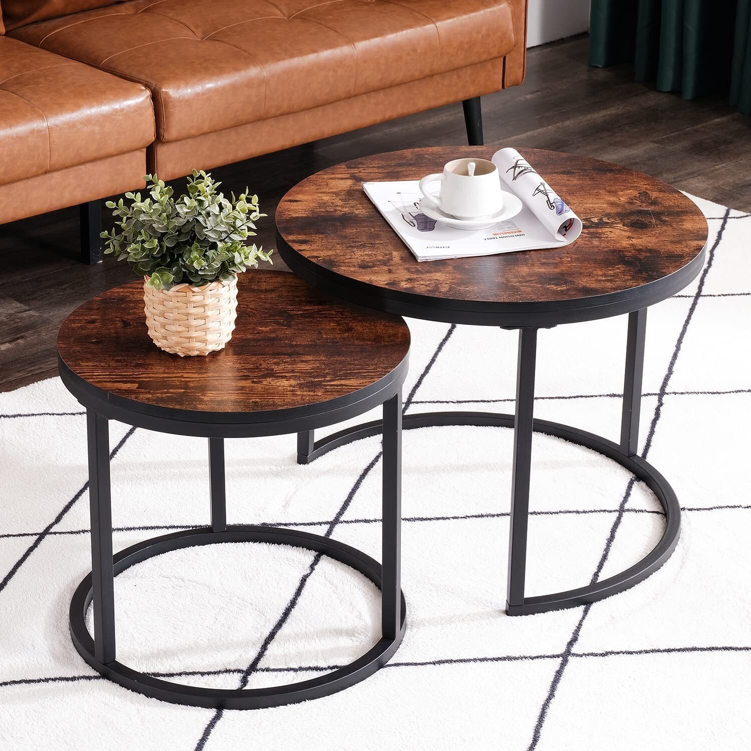 Kasshom Rustic Brown 2 Piece Nesting Coffee Tables