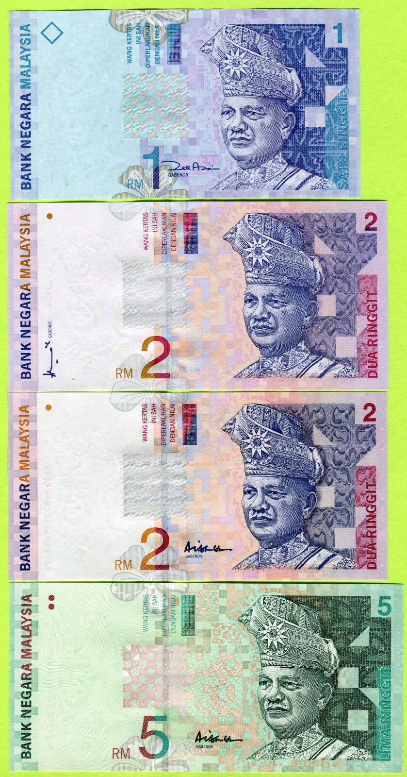 Malaysia 1 2 5 Ringgit ND(1998-2001) P39b1 P40a P40c P41a UNC