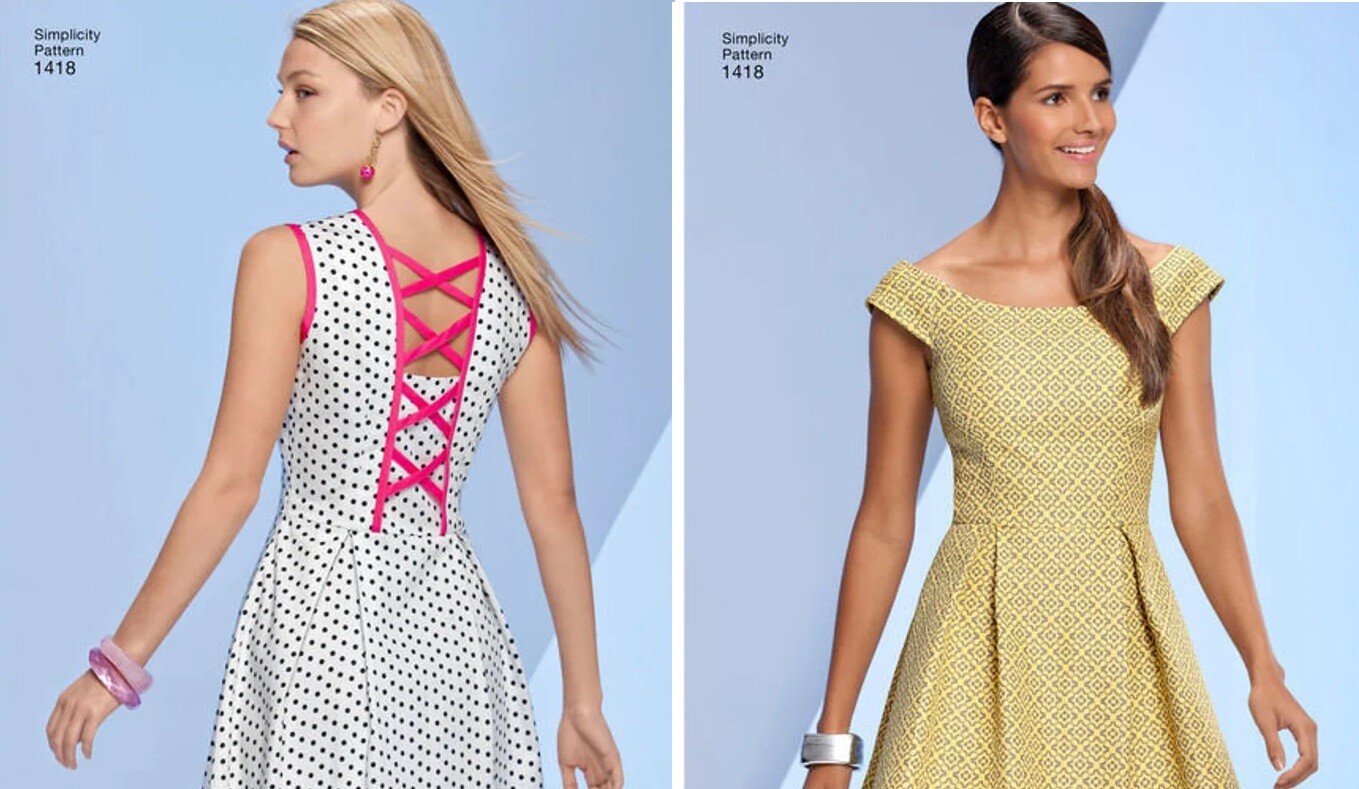 Simplicity 1418 Sz 4-20 Open Lattice Back Flare Gored Dress Slimming Pattern
