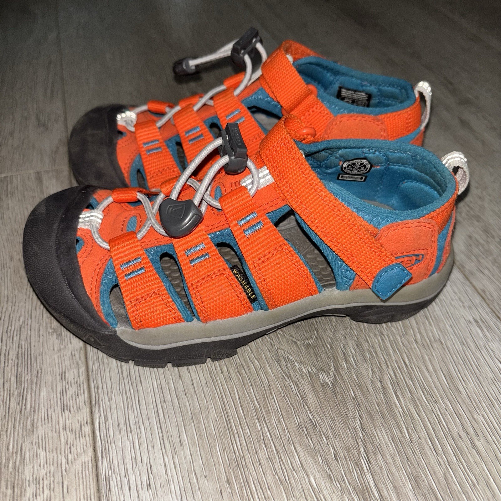 KEEN Kid's Newport H2 Sandals - Safety Orange/Fjord Blue Size 13