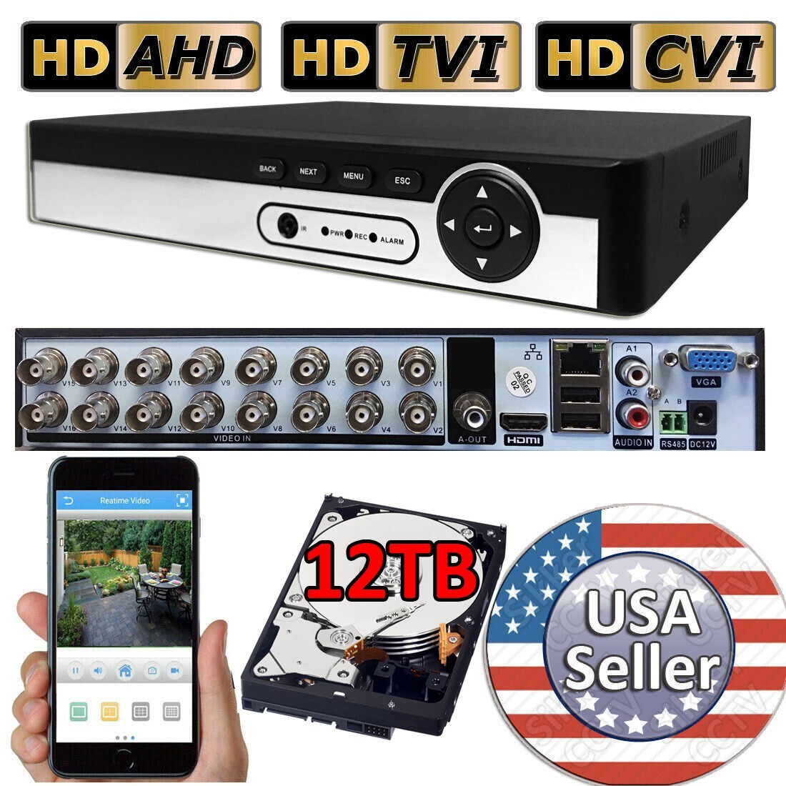 Sikker 16 Channel BNC DVR recorder with 12TB hard drive support Lorex 1080P cam