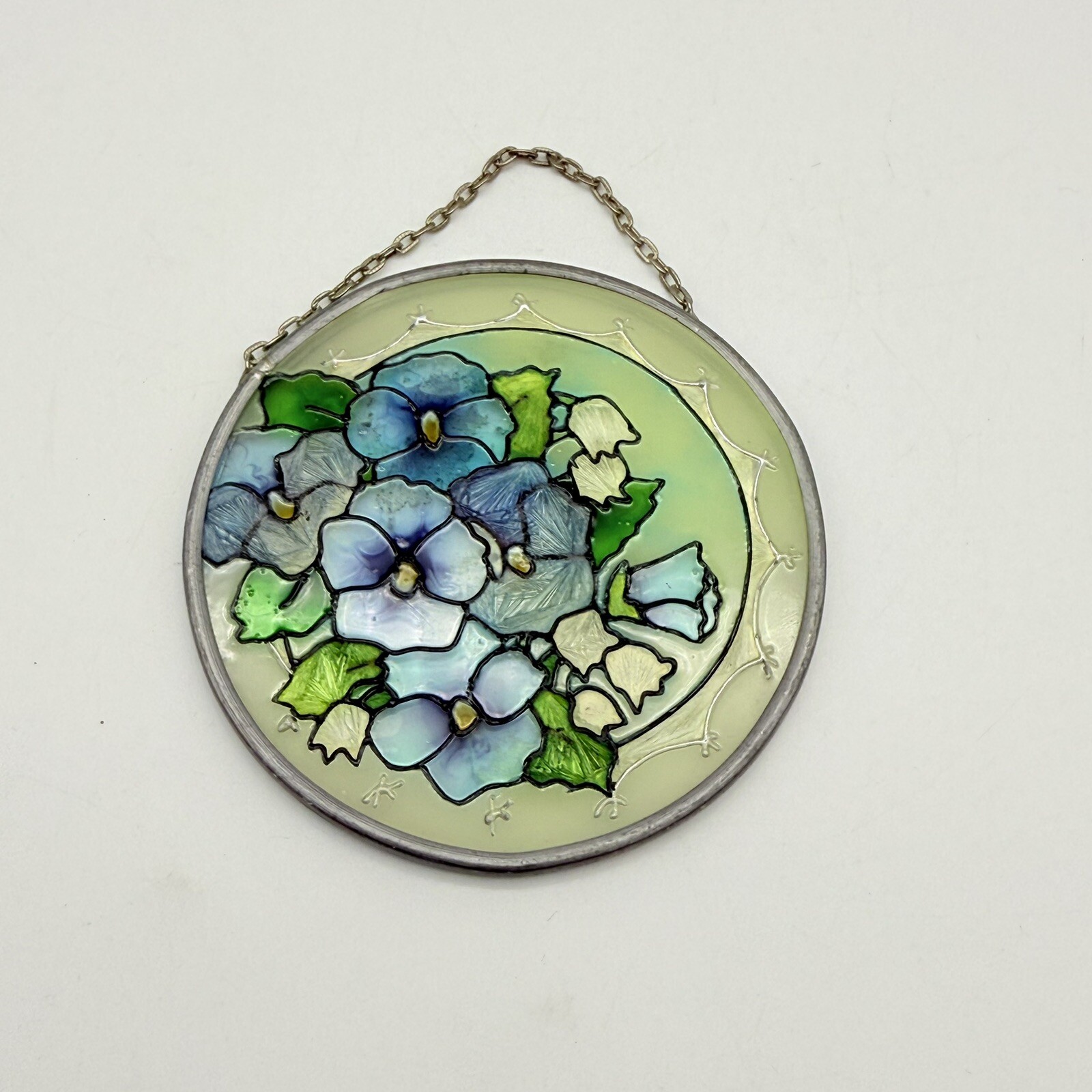 Violet Pansy Flower Sun Catcher Blue Circle Chain