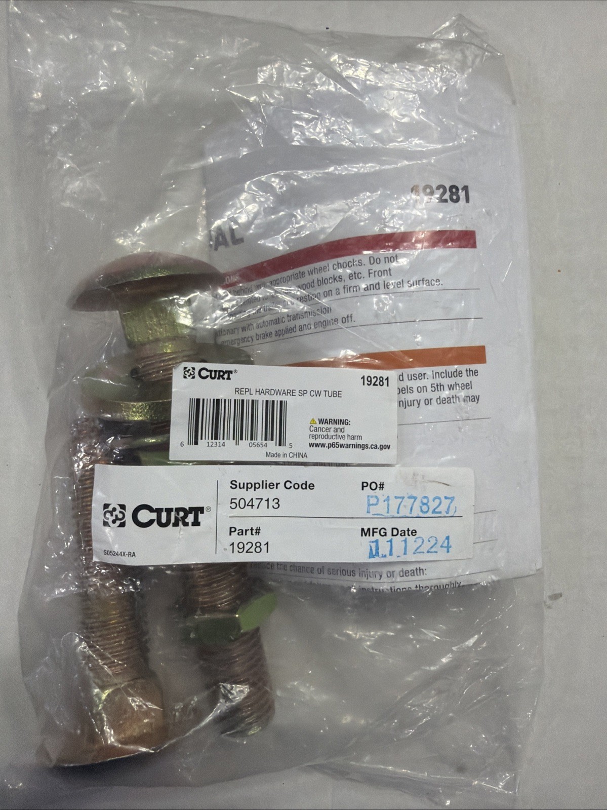 CURT Replacement CrossWing 5th Wheel Coupler Tube Hardware 19281