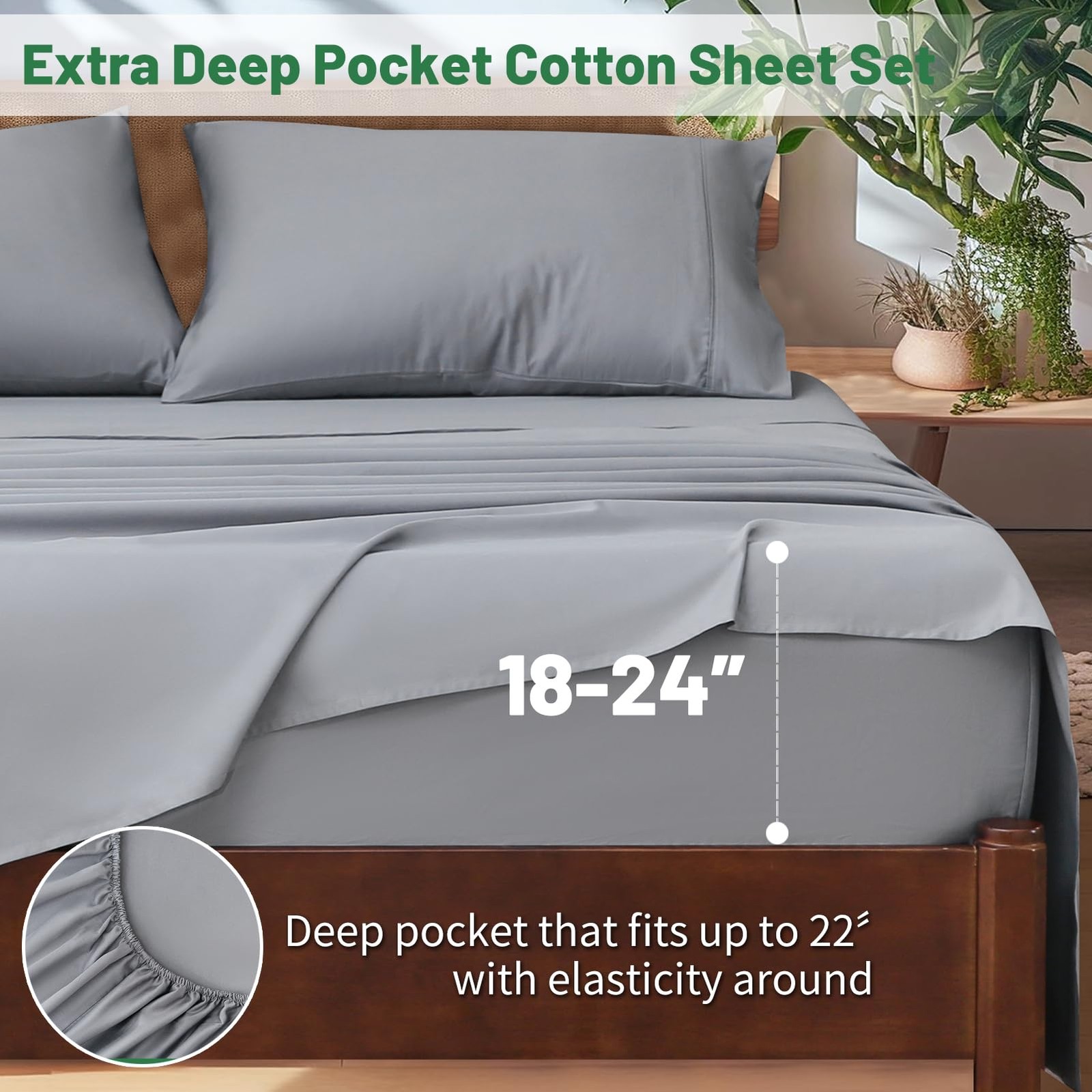 Extra Deep Pocket King Sheets 18-24 Inch 1000 Thread Count 100% Egyptian Cott...