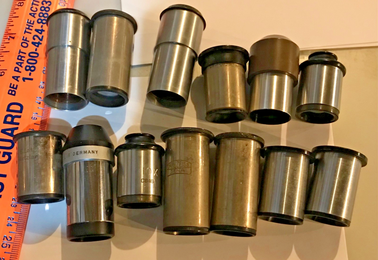 13 Microscope LENS-OCULARS Eyepieces  Baush Lomb, Carl Zeiss, Leitz Wetzlar