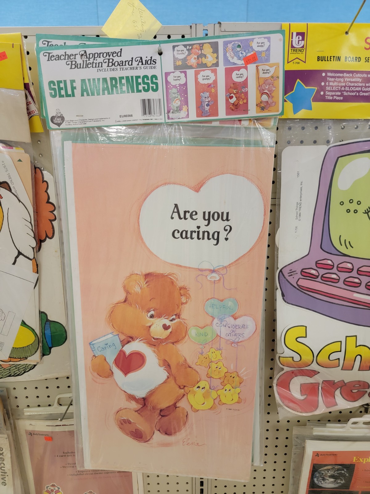 1987 Vintage Care Bears Self Awareness Bulletin Board Set Eureka