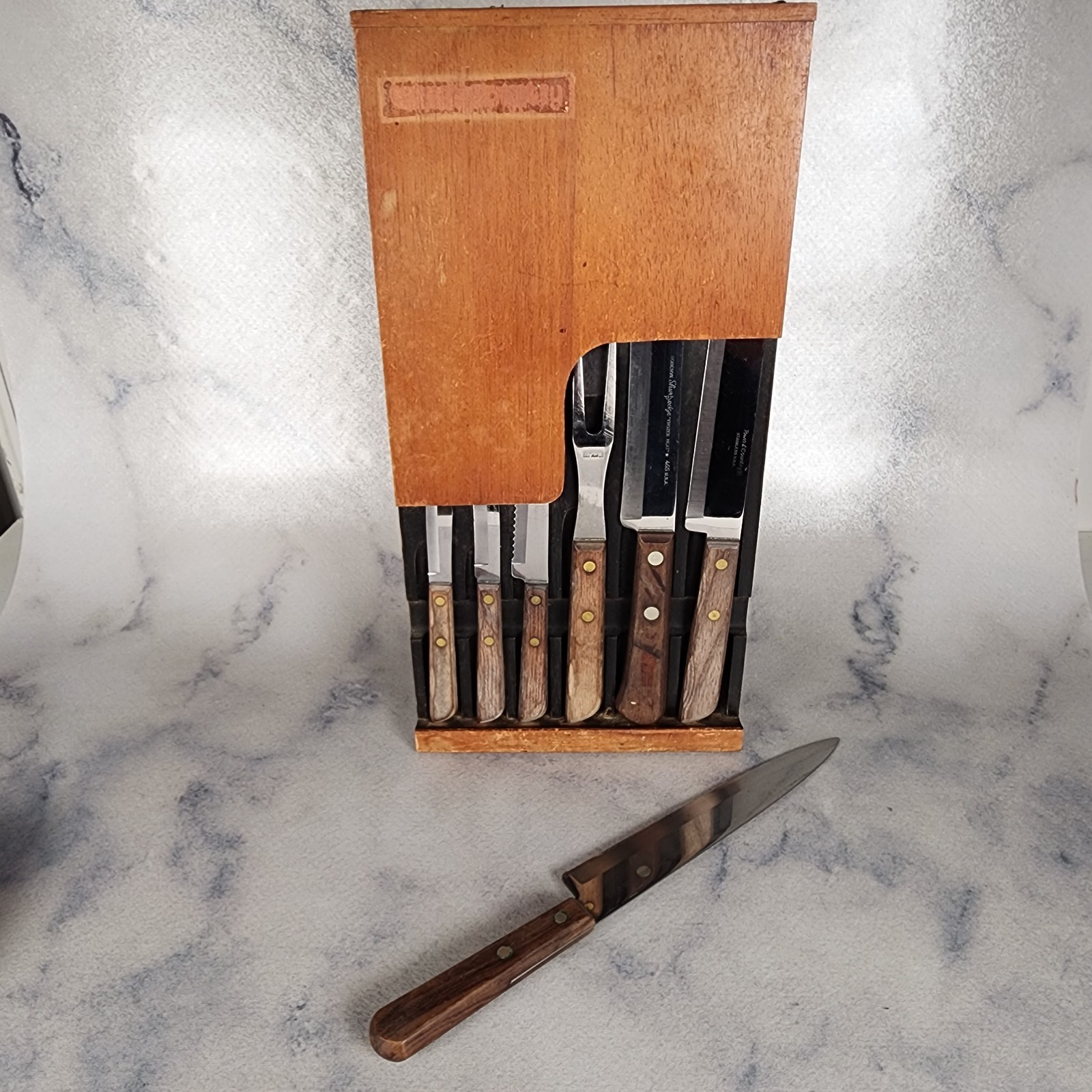 Town & Country and Other Pieces Knife Serving Set Wooden Storage Case