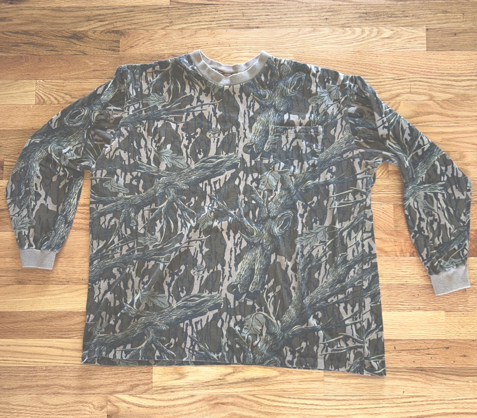Vintage Mossy Oak Treestand Camo Shirt Long Sleeve Tee Pocket 80s Camouflage XL