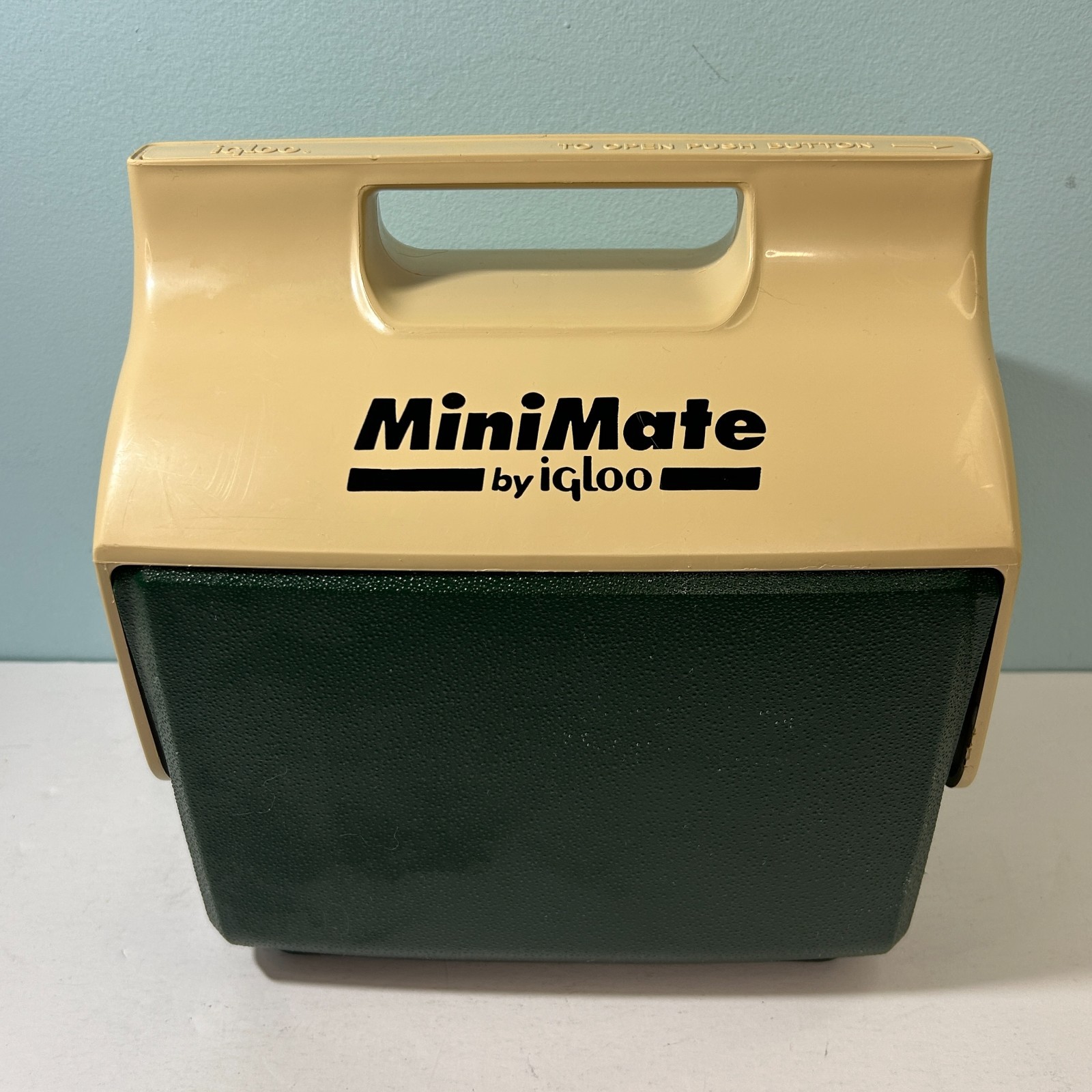Igloo MiniMate Cooler Dark Green Tan 90s Lunch Box Six Pack Handle Made in USA