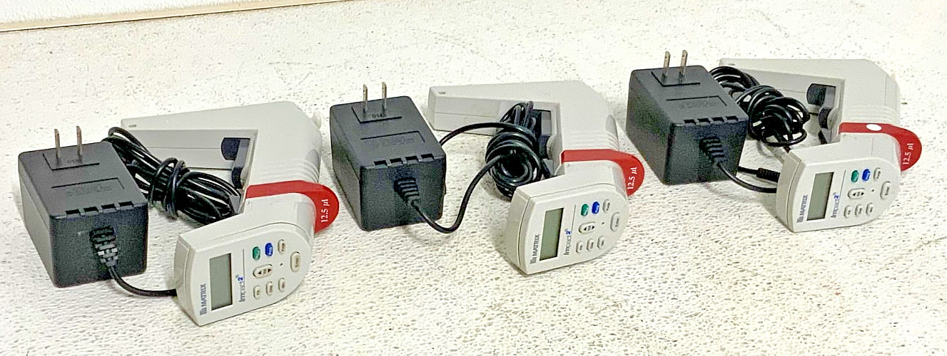 Lot of 3 Matrix Impact2 Multi Channel Electronic Pipette & Charger 125.uL 236B