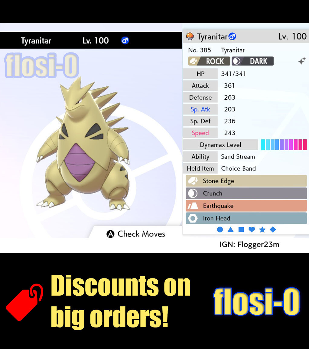 6IV Ultra Shiny Tyranitar Pokemon Sword and Shield (Square Shiny)