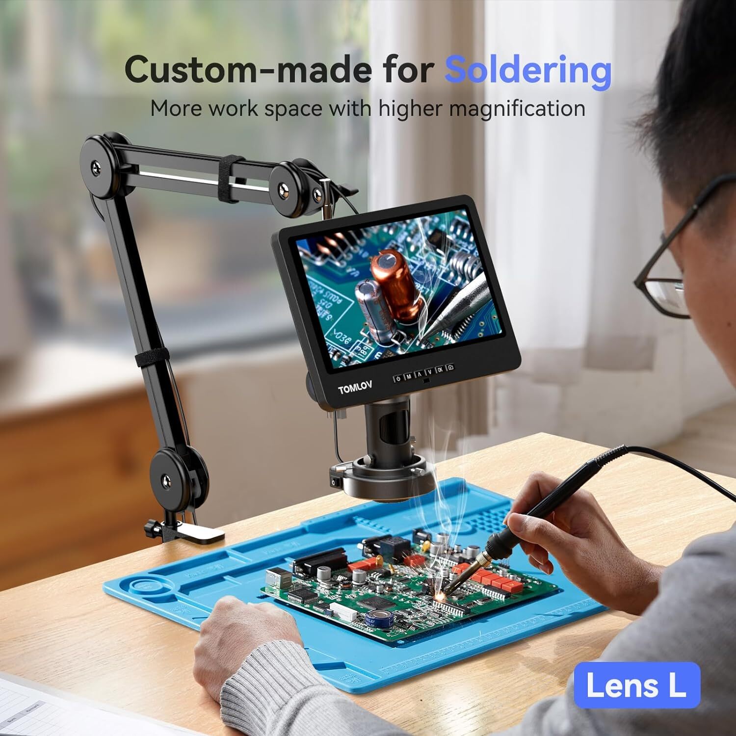 TOMLOV Digital Microscope 10'' Screen 2000X Soldering Microscope Flex Arm