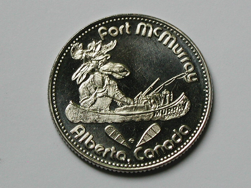 Fort McMurray AB CANADA 1978 Trade DOLLAR Token (WITH SNOWSHOES Variety) & Canoe