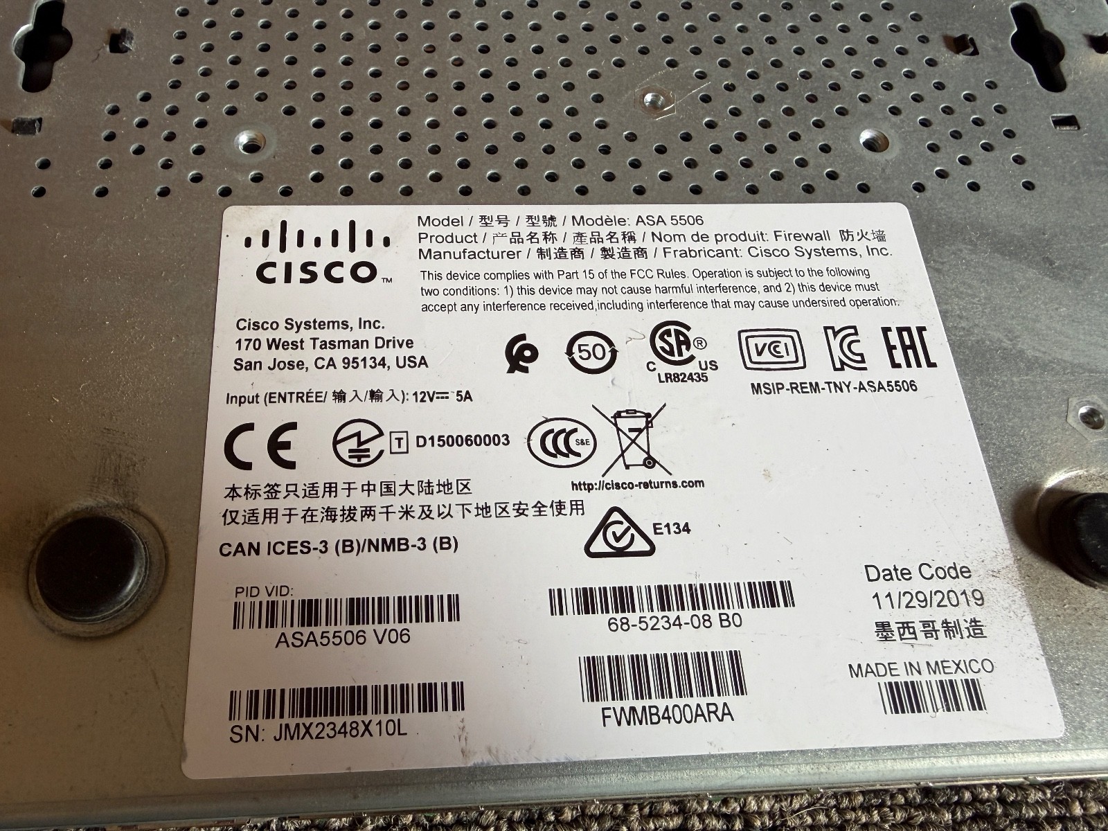 Cisco ASA5506-K9 Network Security Appliance 5506-X Firewall