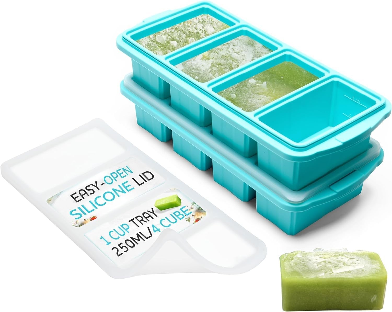 Silicone Freezer Tray With Lid - Soup Freezer Container molds - Large Ice Cube T
