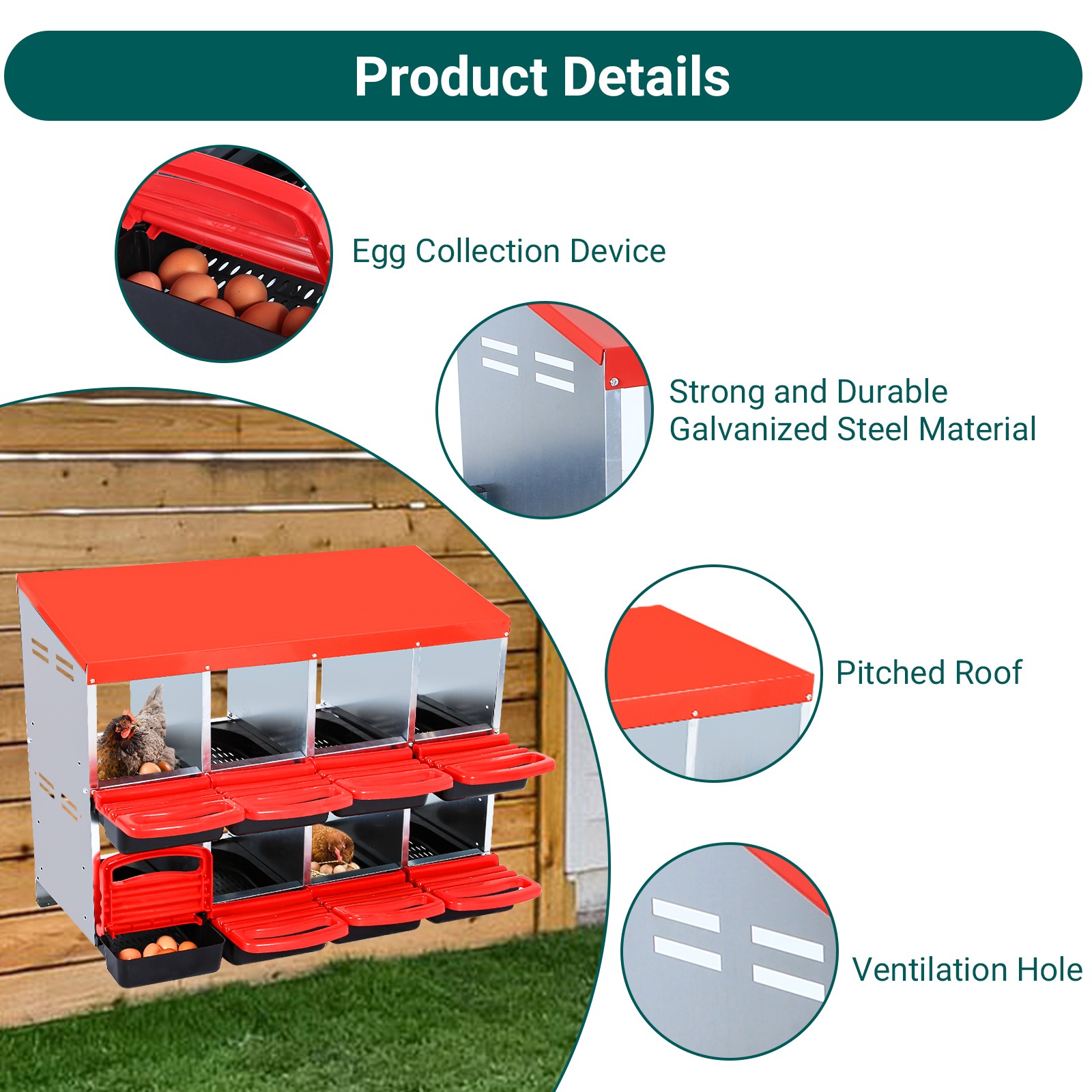 Chicken Nesting Boxes 8 Holes Nesting Boxes Chicken Laying Box with Lid Cover