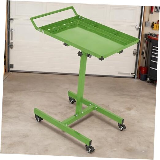 Rolling Tool Tray with Wheels, Adjustable Height Mobile Work No Drawer Green