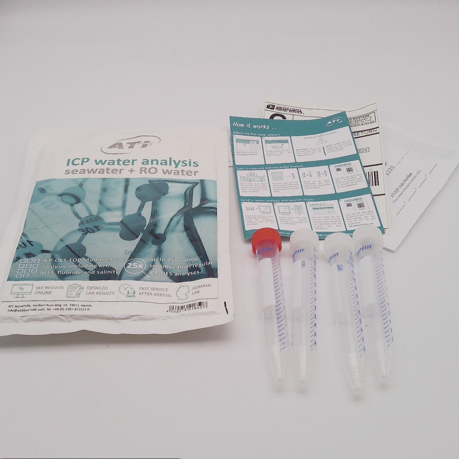ATI ICP-OES Complete Aquarium Water Analysis Kit w/ Pre-Paid Shipping Label