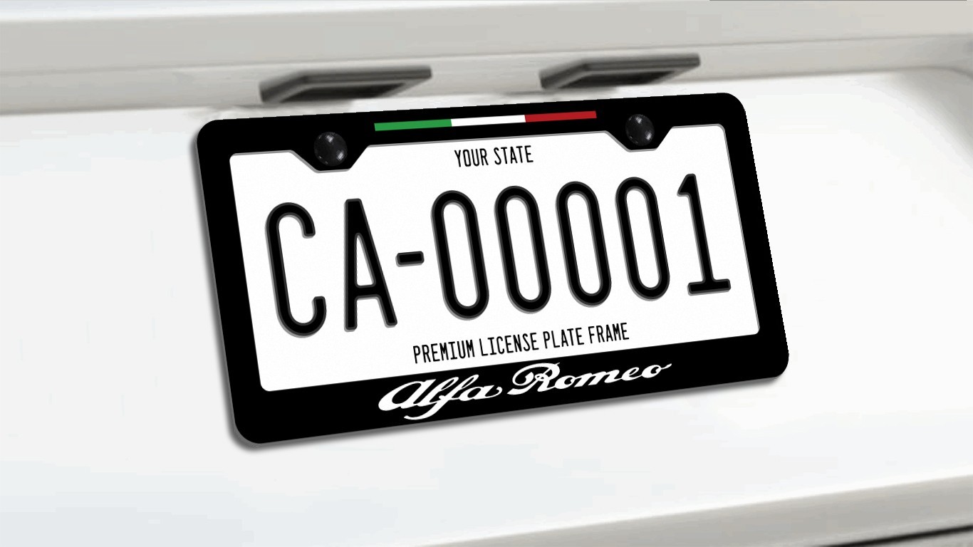 Alfa Romeo Italy Black License Plate Frame Custom Made of Powder Coated Metal