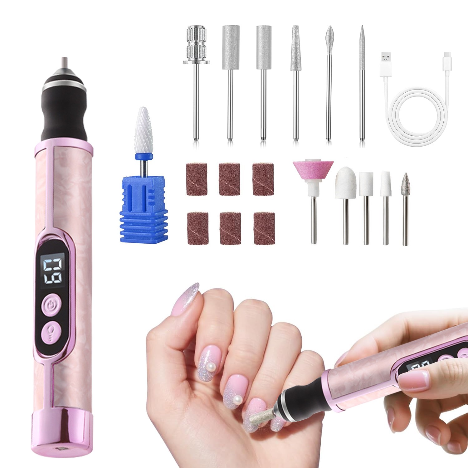 Portable Nail Grinder for Human Toenail Sander for Thick Nails Cordless 5 Speeds