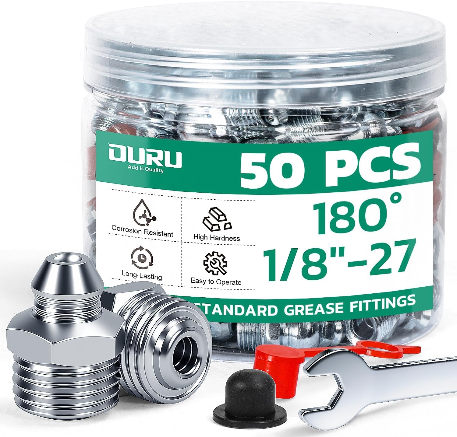 50PCS 1/8"-27 Grease Fittings Kit, SAE Zerk Grease Fittings Straight with Grease
