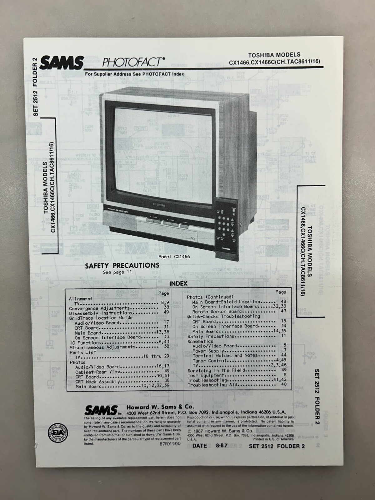 Toshiba CX1466 Service Manual Sams Photofact Free Shipping